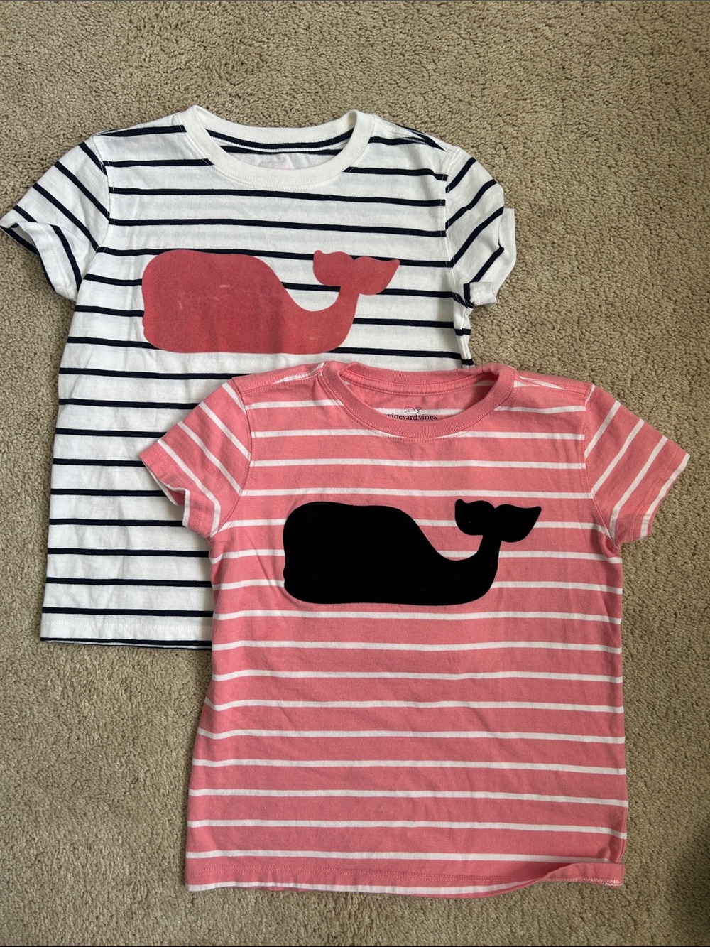 Vineyard Vibes Striped Short Sleeve Tees - White/Navy & Coral/White - 2 Pack, S